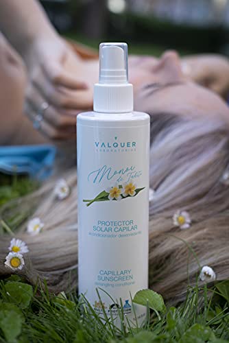 Valquer Laboratorios Spray Protector Solar Capilar. Protege El Cabello Del Sol, Sal Y Cloro. Con Acondicionador Desenredante Y Vitamina B5. Monoi De Tahiti, Único, 300 Mililitro