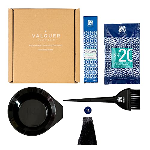 Valquer Profesional Pack Tinte Capilar Vplex .a Negro Azulado. Oxigenada, Bol Y Paletina Incluido. Crema Colorante Para El Cabello. - 60 Ml, Tinte 1.a. Negro Azulado