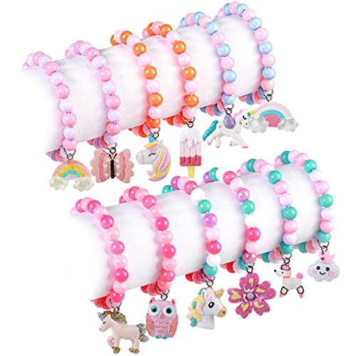 Vamei 12 Piezas Pulseras Niña Colorido Cuentas Pulseras con Colgante Unicornio Arco Iris Mariposa Pulseras de Amistad Princesa Joyas Fiesta Cumpleaños Regalo para Niñas