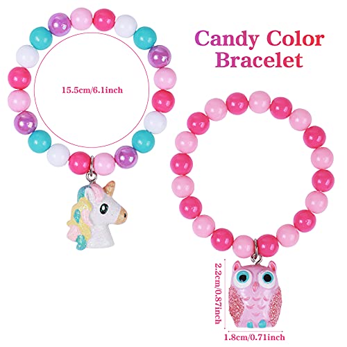 Vamei 12 Piezas Pulseras Niña Colorido Cuentas Pulseras con Colgante Unicornio Arco Iris Mariposa Pulseras de Amistad Princesa Joyas Fiesta Cumpleaños Regalo para Niñas