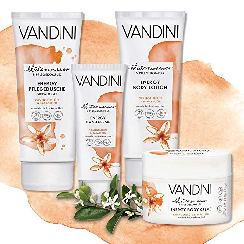 VANDINI Crema de manos energizante para mujeres con flor de naranjo y aceite de babasú - cremas intensiva para pieles secas - libre de siliconas y parabenos - 1x 75 ml