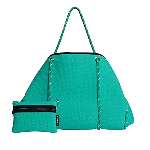 VANYLU Bolso Mujer Shopper Classic de Neopreno. Bolso Tote Grande de Tela Impermeable para Uso Casual. Tote Bag Clásico de Cuerdas con Cierre Magnético. (Verde Agua)