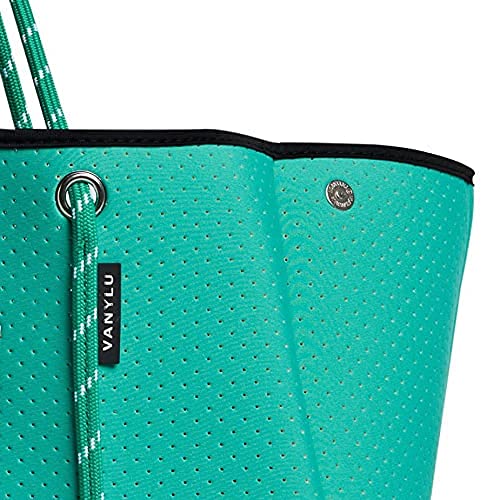 VANYLU Bolso Mujer Shopper Classic de Neopreno. Bolso Tote Grande de Tela Impermeable para Uso Casual. Tote Bag Clásico de Cuerdas con Cierre Magnético. (Verde Agua)