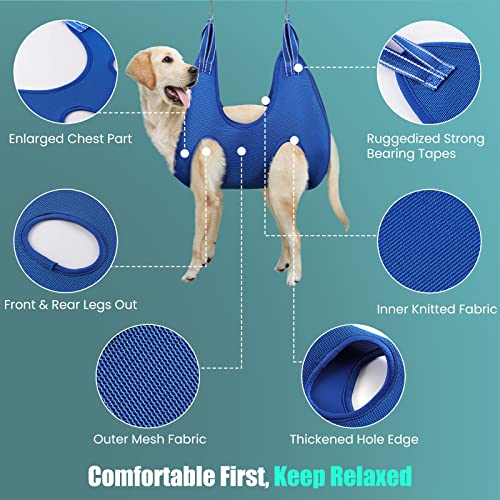 VavoPaw Hamaca de Aseo Multifuncional para Perros Gatos, Arnés de Soporte Duradero Seguro Cuidado de Uñas Ojos Oídos con Peine Kit de Peluquería para Mascotas Baño Corte Examen Físico, Talla L, Azul