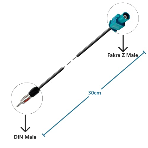 Vecys Cable Adaptador Fakra a DIN Adaptador Fakra Z Radio Coche TV DAB+ GPS Conector Fakra Z a DIN Pigtail Cable Fakra RG174 12inch 30cm Compatible con Antena Radio FM/AM Asiento Blaupunkt