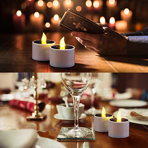 Velas solares LED, Ymenow 6 piezas grandes candelitas impermeables sin llama velas parpadeantes para jardín, boda, cumpleaños, fiesta, decoración al aire libre - Blanco cálido