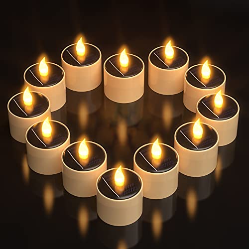 Velas solares LED, Ymenow 6 piezas grandes candelitas impermeables sin llama velas parpadeantes para jardín, boda, cumpleaños, fiesta, decoración al aire libre - Blanco cálido