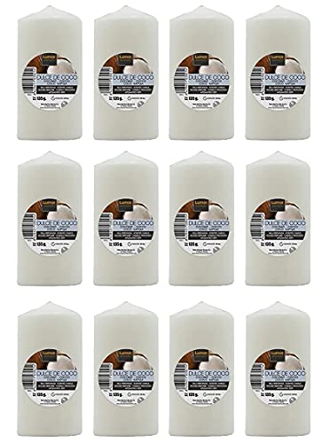 Velas Taco Perfumadas Dulce de Coco Grandes XL 70 x 57 mm, Lote de 12 Unidades, Velones Aromáticos, Gran Duración y Delicado Aroma Cítrico, 22-24 horas Duración, Aromaterapia por Velas