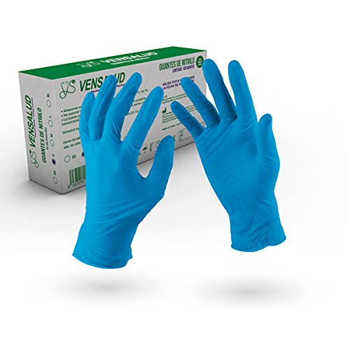 VENSALUD - Guantes de NITRILO Desechables - Sin Polvo - Cajas de 100 Guantes - Color: Azul (L)