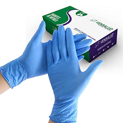 VENSALUD - Guantes de NITRILO Desechables - Sin Polvo - Cajas de 100 Guantes - Color: Azul (L)