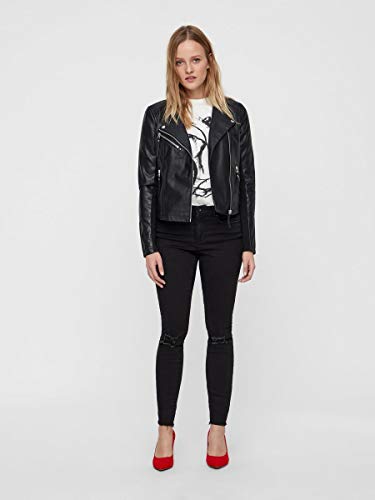 Vero Moda Vmria FAV Short Faux Leather Jacket Noos Chaqueta, Negro (Black Black), 40 (Talla del Fabricante: Medium) para Mujer