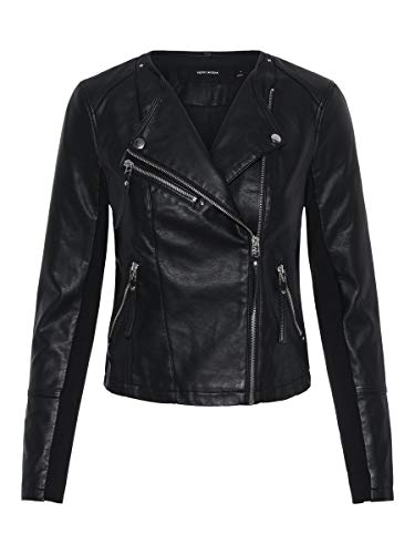 Vero Moda Vmria FAV Short Faux Leather Jacket Noos Chaqueta, Negro (Black Black), 40 (Talla del Fabricante: Medium) para Mujer