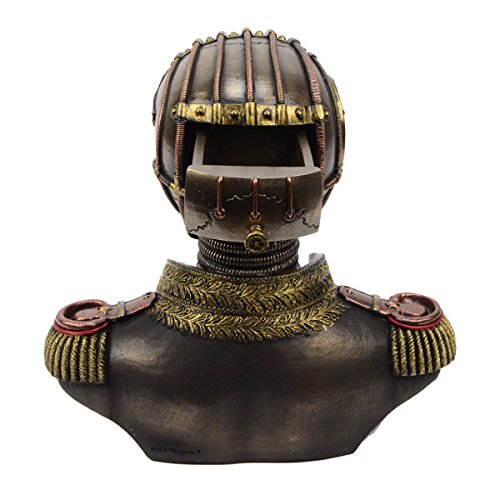 Veronese Diseño de 7.5 pulgadas de alto Steampunk Secret Esqueleto Banda Uniforme Busto con dos cajas ocultas Escultura de resina fundida en frío con acabado en bronce antiguo