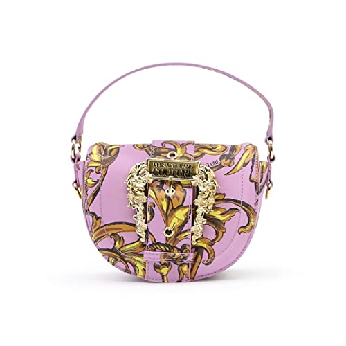 Versace JEANS COUTURE Bolso bandolera medialuna de ecopiel saffiano violeta con estampado Regalia Baroque