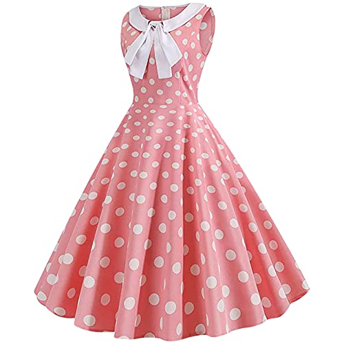 Vestido Rockabilly para mujer, de los años 50 y 60, manga corta, estilo vintage, vestido de fiesta con estampado de lunares retro, Pink2, S