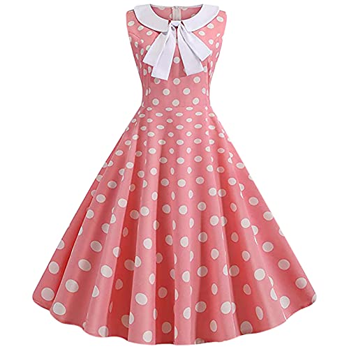 Vestido Rockabilly para mujer, de los años 50 y 60, manga corta, estilo vintage, vestido de fiesta con estampado de lunares retro, Pink2, S