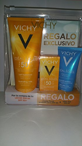VICHY Leche hidratante corporal FPS 50 300 ml + crema facial acabado seco FPS 50 50 ml + After sun 100 ml.