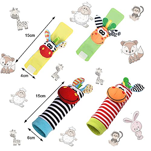 Vicloon Sonajero Calcetines y Muñequeras para Bebé, 4pcs Sonajeros de Muñeca Bebe Sonajero de Pies y Manos Juguetes, Sonajero para Recién Nacidos con Buscador de Muñeca para Bebé de 4-5 Meses