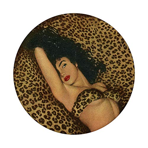 Vintage Cheetah Leopard Print Sexy Bikini Pin Up Girl Art PopSockets PopGrip: Agarre intercambiable para Teléfonos y Tabletas