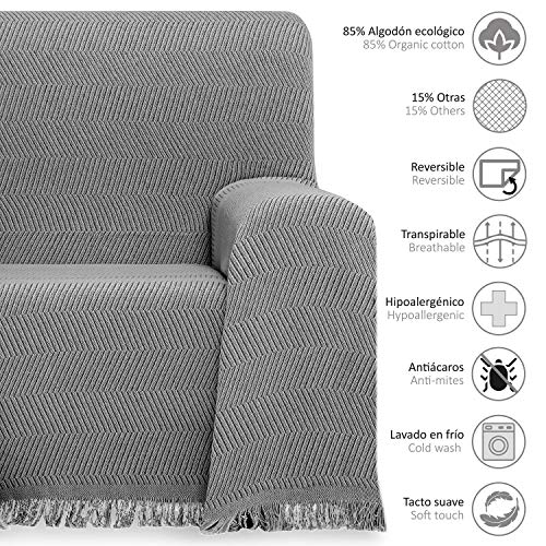 Vipalia Pack 2 Fundas para Sofa. Mantas para Cama. Cubre Sofas Chaise Longue. Colcha Cama 150 cm o Sofa Cama. Plaid Multiusos para Sofa o Cama. Modelo Elite Espiga. 230 x 260 cm. Color Gris Oscuro