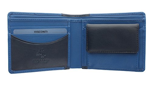 Visconti Colección Lucca Julius Cartera Bi-Pliegue de Dos Tonos de Cuero para Hombre LC37 Bloqueo RFID Azul