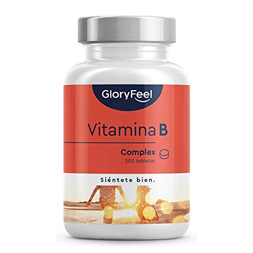 Vitamina B Complex - 200 Tabletas veganas (Suministro para 6+ meses) - Dosis altas de B1 B2 B3 B5 B6 B7 (biotina) B9 (acido folico) y B12 - Solo 1 al día - Contra el agotamiento mental y el estrés