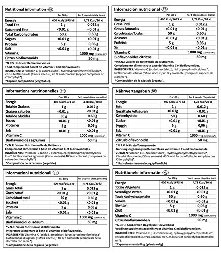 Vitamina C 1000mg + Bioflavonoides - Vit C Pura Natural Reduce el Cansancio y la Fatiga , Contribuye al Funcionamiento del Sistema Inmunológico - Vegano 180 Cápsulas N2 Natural Nutrition