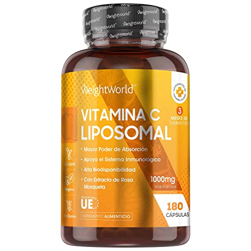 Vitamina C Liposomal 1000mg 180 Cápsulas Con Rosa Mosqueta - Suministro 3 Meses de Vitamina C Pura, Contribuye al Funcionamiento Normal del Sistema Inmunológico, Vegano