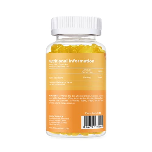 Vitamina D3 en Gominolas de Novomins Nutrition – Vitamina D3 4000 IU – Vitamina D 3 - Vitamina D de Alta Potencia – Sin Gluten - Gominolas de Vitaminas D