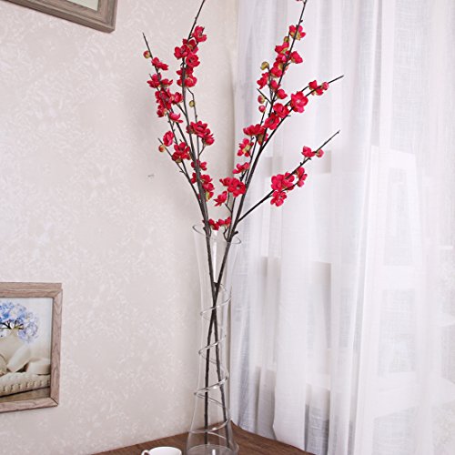 VLUNT 5 flores artificiales de ramas largas, simulación de flores de ciruelo para fiestas, oficina, jardín, decoración del hogar, accesorios de fotografía, color rojo