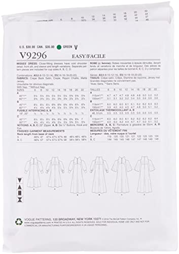 Vogue Patterns Vestido de mujer 9296 A5, multicolor, 15.00 x 0.5 x 22.00 cm