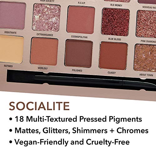W7 | Paleta de Maquillaje de Pigmentos Prensados Socialite | Tonos: Crema Mate, Brillo, Purpurina y Cromados | Colores: Nudes Naturales, Rosas Suaves, Ciruela y Cobre