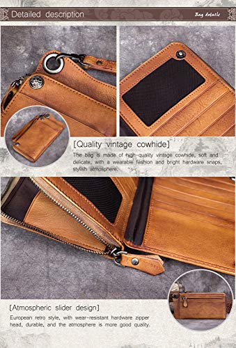 WALLPU Cartera Hecha A Mano para Hombre,Billetera De Cuero De Gamuza para Hombres Billetera Larga con Cremallera Simple para Hombres,Darkbrown