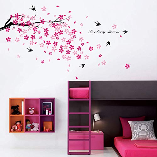Walplus - Adhesivos decorativos para la pared, diseño de árbol en flor y golondrinas, color rosa y negro