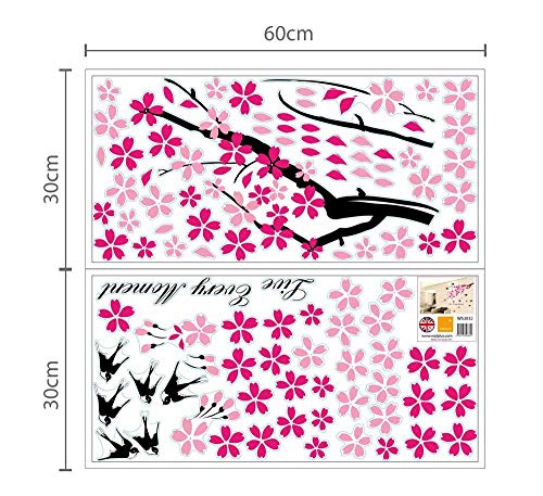 Walplus - Adhesivos decorativos para la pared, diseño de árbol en flor y golondrinas, color rosa y negro