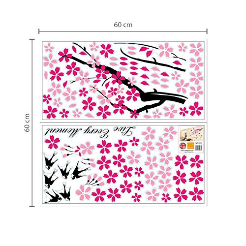Walplus - Adhesivos decorativos para la pared, diseño de árbol en flor y golondrinas, color rosa y negro