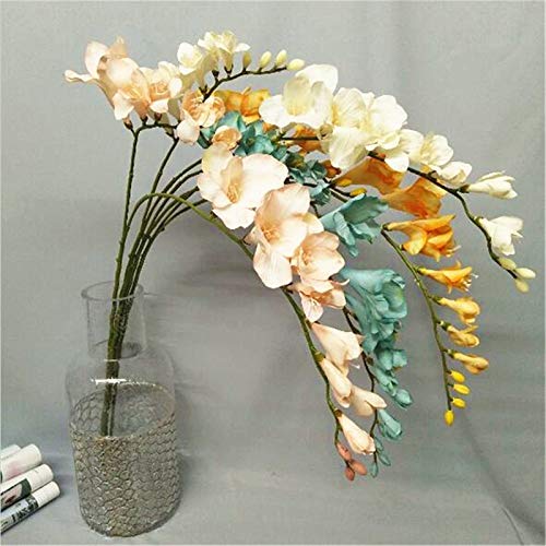 WANGJBH Flores Artificiales 7 unids Artificial Fresia Flor Seda Orquídea Seda Cattleya Azul/Blanco/Amarillo Colores Cymbidium Orchid Flowers Dried Flower (Color : Light Blue)