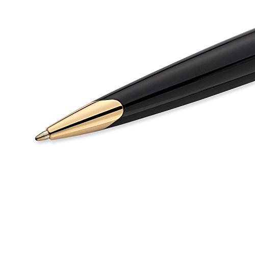 Waterman Carène Deluxe - Bolígrafo, color negro brillante y chapado en plata, clip de oro de 23 quilates, punta media con cartucho de tinta azul, estuche de regalo