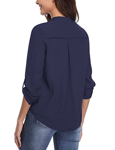 Wayleb Blusas de Mujer Elegantes con Cuello V Camisas Mujer Manga Larga Bluas de Gasa Camisas Mujer Sexy Suelta Informal para Trabajo para Primavera Verano Otoño