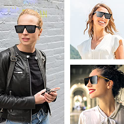 Weinsamkeit 2 Pares Gafas de Sol Cuadradas de Moda UV400, Gafas de Sol Grandes Planas de Gran Tamaño para Mujeres Hombres