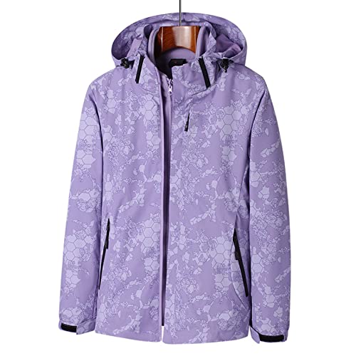 WEIQI Wallpaper 3 en 1 Mujeres Chaqueta de Invierno Impresión Impermeable Cortavientos al Aire Libre Lluvia con Capucha Fleece Chaqueta de esquí para Mujer Snowboard Cálido Snow Coat,Púrpura,4XL