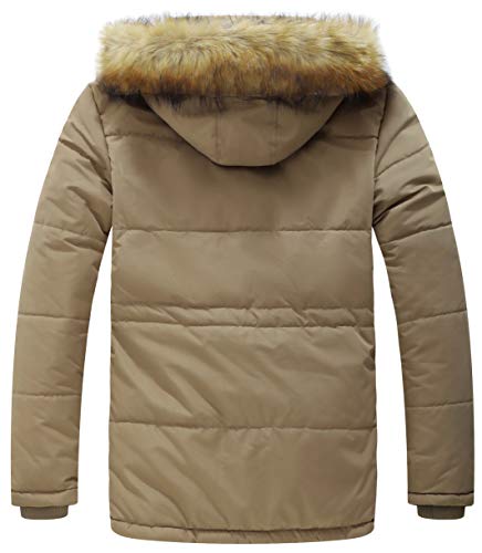 WenVen Abrigos Cálido Invierno Chaqueta de Algodón a Prueba de Viento Parka Capucha Gruesa Extraíble con Pelo Chaqueta de Lana Exteriores Hombre Caqui Large