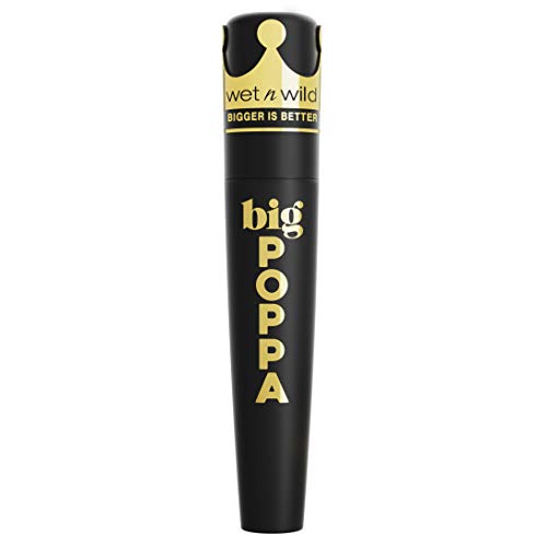 wet n wild, Big Poppa Mascara, Volumen Intenso, Máscara para Alargar las Pestañas, Fórmula Enriquecida con Aceite de Ricino y sin Escamas, Intensidad, Negro más Negro