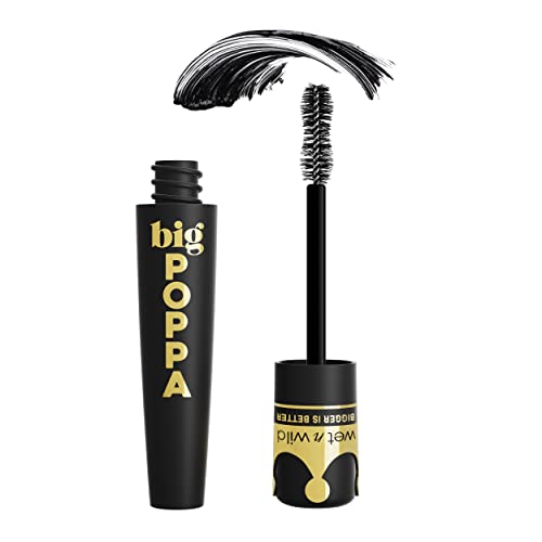 wet n wild, Big Poppa Mascara, Volumen Intenso, Máscara para Alargar las Pestañas, Fórmula Enriquecida con Aceite de Ricino y sin Escamas, Intensidad, Negro más Negro