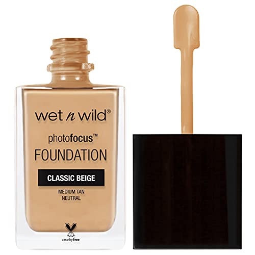 Wet n Wild - Photo Focus Foundation MATTE - Base con Fórmula Avanzada - Piel y Maquillaje Impecables para la Cámara y Sin Brillos Blancos, Fórmula Matificante - Vegano - Classic Beige - 1 Unidad