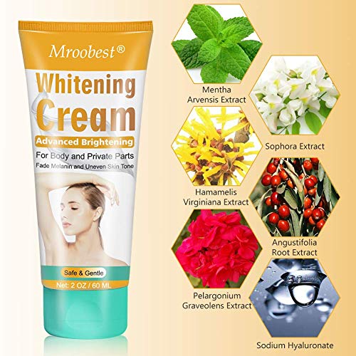 Whitening Cream, Crema Blanqueadora, Skin Whitening Cream, Eficaz para axilas, rodillas, codos, zonas sensibles y privadas, blanquea, nutre, repara y restaura la piel