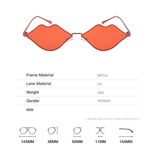 WHSS Moda Borde Pequeño Labios Forma Gafas Personalidad Labios Rojos Gafas De Sol Mujer Protección UV400 Gafas de Sol (Color : Red)