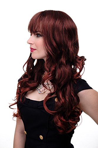 WIG ME UP- peluca de mujer rizos grandes pelo rizado flequillo liso mezcla castaño caoba castaño medio aprox. 65 cm 285-3003