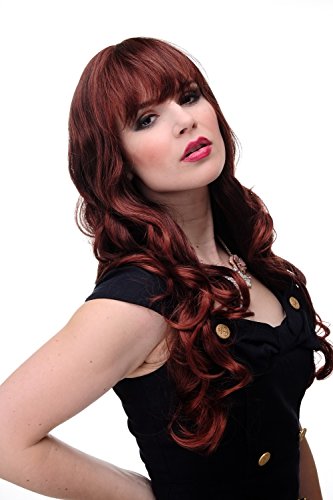 WIG ME UP- peluca de mujer rizos grandes pelo rizado flequillo liso mezcla castaño caoba castaño medio aprox. 65 cm 285-3003