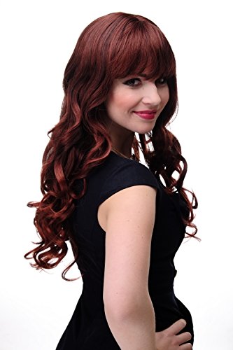 WIG ME UP- peluca de mujer rizos grandes pelo rizado flequillo liso mezcla castaño caoba castaño medio aprox. 65 cm 285-3003